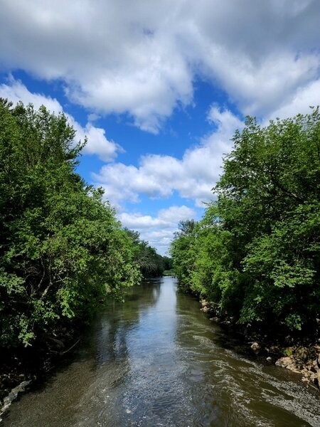 Looking down the Willow River from the bridge at Willow Falls.