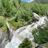 Fun suspension bridge over the Bionnassay Glacier outflow