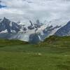 Marshy depressions dot this saddle with Mt Blanc views.