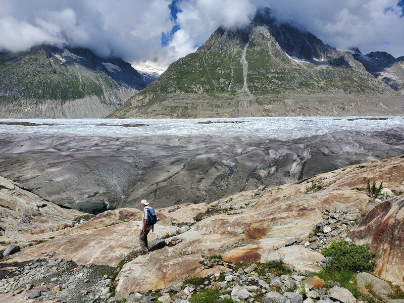 Getting in close, eye-level with the Alesch Glacier.