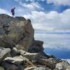 Surmounting a large rock pile along the ridge.