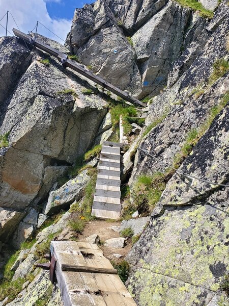 An example of some of the steps and ramps to help hikers over steep rock sections