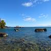 A view of Lake Huron with some fall foliage.