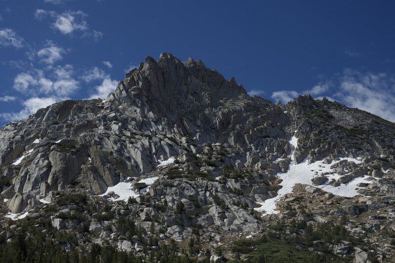 Ragged Peak comes into view as you make your way around it to get to Young Lakes.