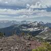 Looking south from the summit of Peak #4 (La Coulotte Ridge, next peak west of La Coulotte Peak):  Deep valleys and rugged, snowy peaks stretch into the distance forever.