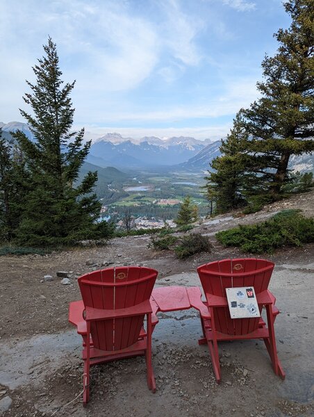 Those two Parks Canada Adirondack Chairs at the top of Tunnel Mountain.