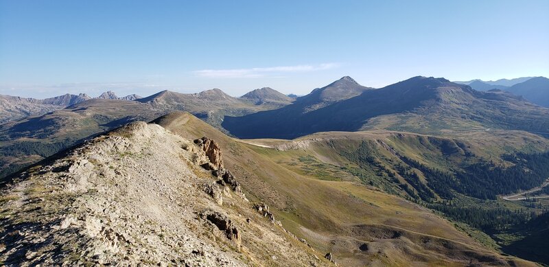 Taken from on top of Igloo Peak, looking North. The trail runs from left to right along the ridgeline.