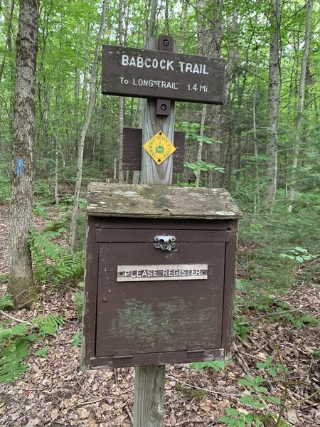 Trail register just south of VT-118 on the Babcock Trail.