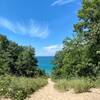 The view of Lake Michigan from the peak of the first dune.