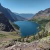 Lake Ellen Wilson, looking southwest from Gunsight Pass at 6,946 ft. on the Continental Divide.