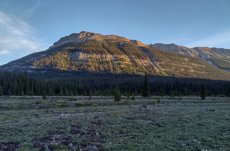 Early morning light on nearby mountains to the northwest, seen from the Alexandra River flats.