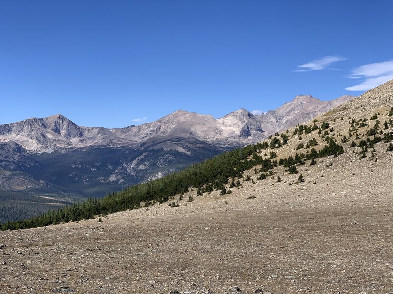 View from Meadow Mountain saddle looking towards Longs Peak.