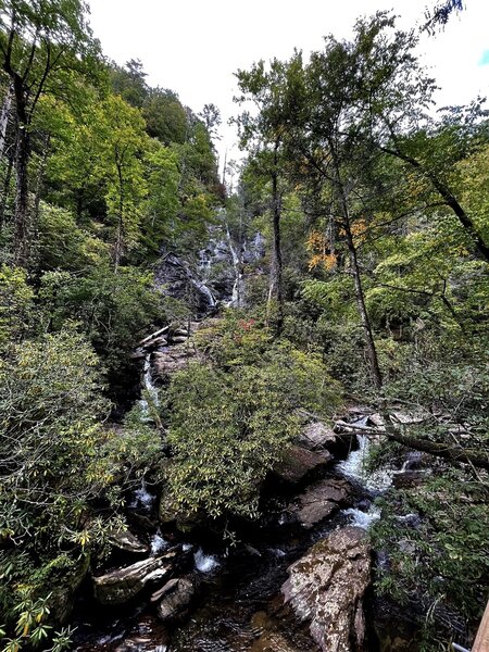 The multi-tiered, 150-foot-tall drop of Dukes Creek Falls.