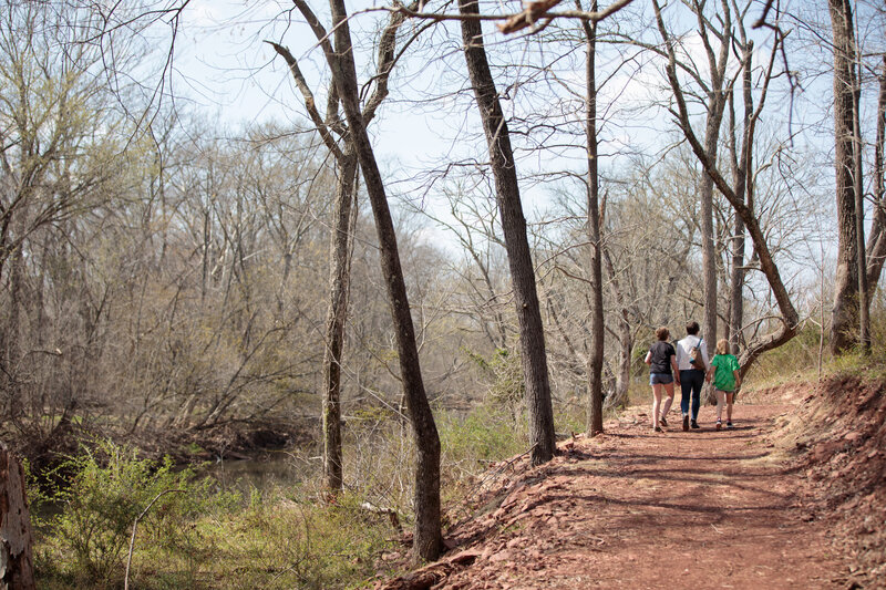 Family walking on the trail.