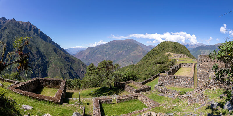 The palace of Choquequirao with the Rio Apurimac valley in the background.