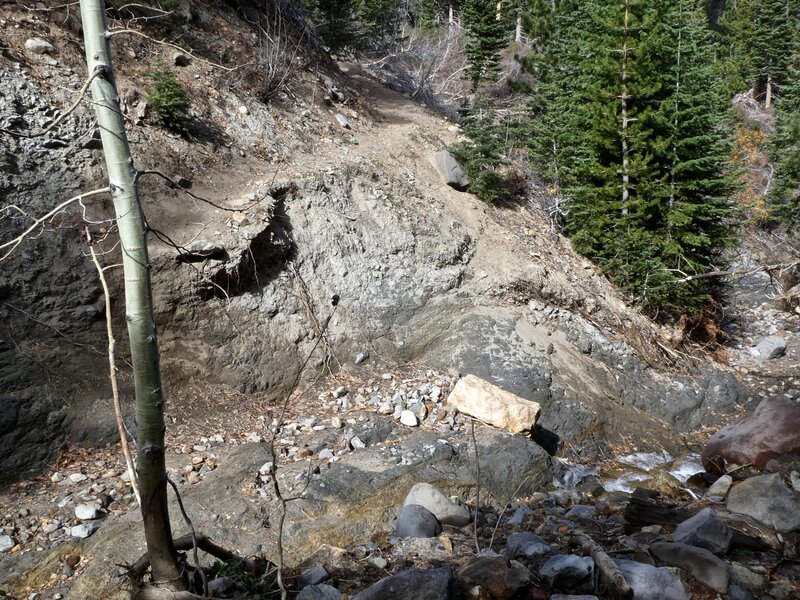 25 Oct 2022; What the tributary crossing looks like now. You can see where other have scrambled up after crossing. This is a challenging crossing.