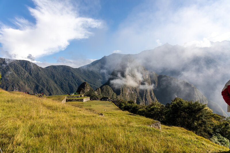 View towards the Machu Picchu site and Huayna Picchu from the junction of the Inca Trail and the Machu Picchu Mountain Trail.