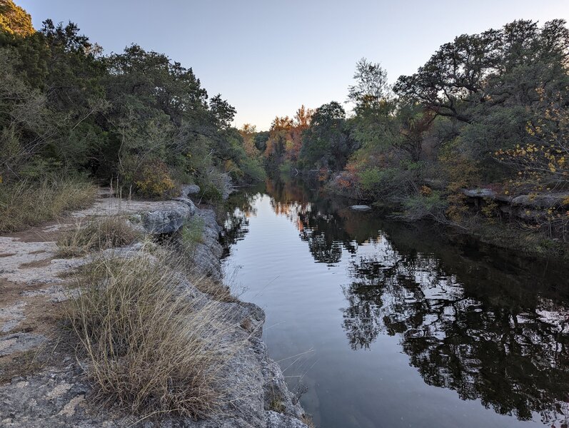 View to the south from the eastern shore of Bull Creek from a lookout along Buford's Trail.