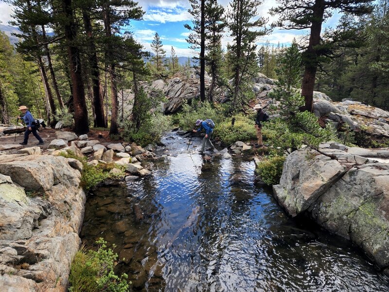 Crossing a branch of Rush Creek on the JMT.