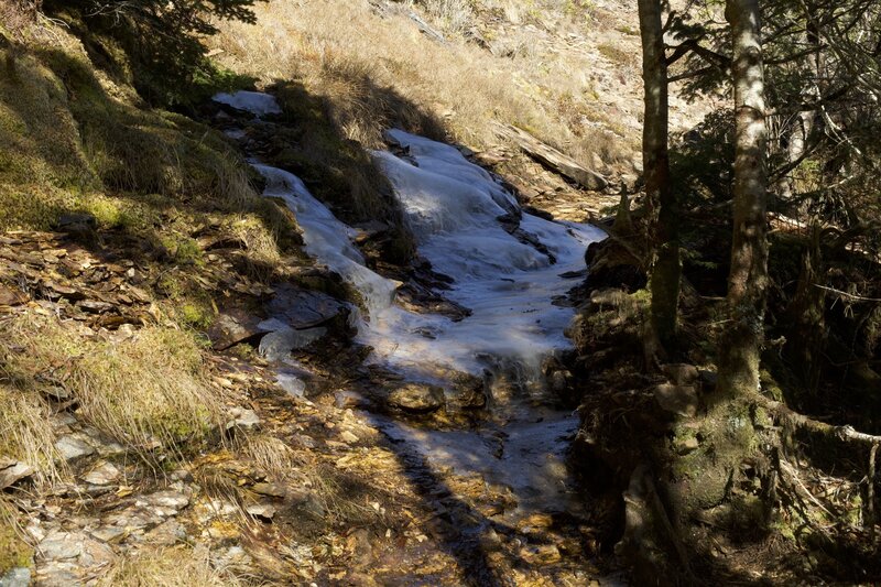 During the cooler months, ice can cover parts of the trail, especially in sections that don't get a lot of sunlight.  Even if the weather is warm at lower elevations, you may encounter ice.