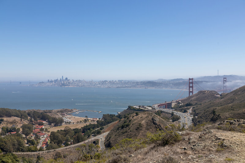 San Francisco and the Golden Gate Bridge from SCA Trail.