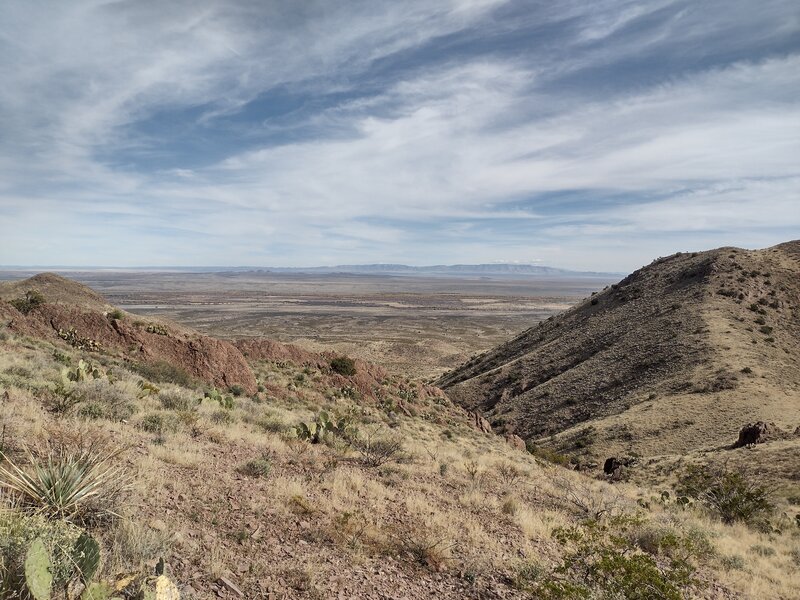 View east down the trail to the Rio Grande Valley.