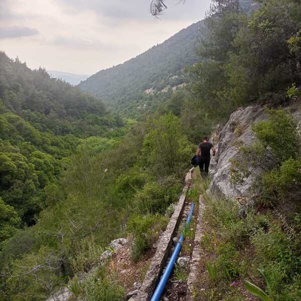 Following the waterway.