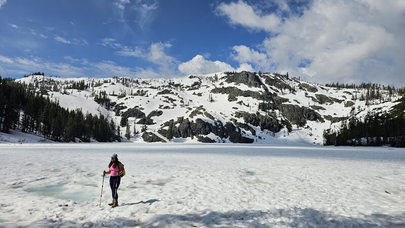 View from the trailhead. Looking at a frozen Castle Lake.
