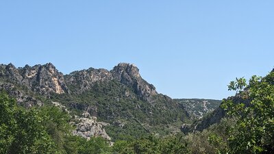 Chateau du Geant and the village's medieval wall seen from the Canyon Trail
