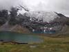 Glacier hanging on above alpine lakes.