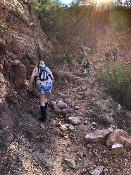 This is the roughest section of trail. About a mile. Big drop off to right.