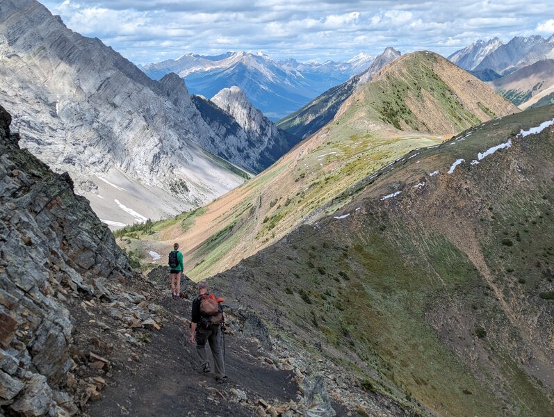 Hikers heading north along Pocaterra Ridge.