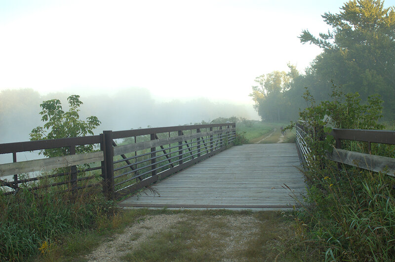 Early summer morning along the Minnesota River Headwaters Trail, on the bridge just inside the Big Stone National Wildlife Refuge boundary.