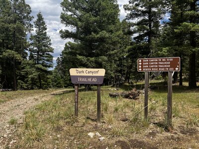East Trailhead for T5700-Dark Canyon Trail on FR223. This loop trail has another trailhead about 0.9 miles west.