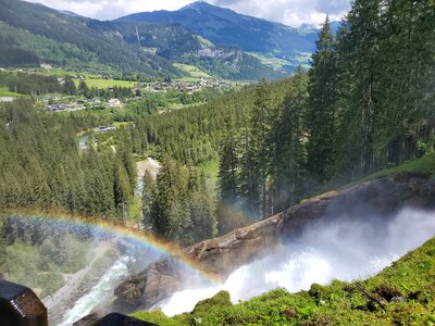 Falls and town of Krimml from a small viewpoint.