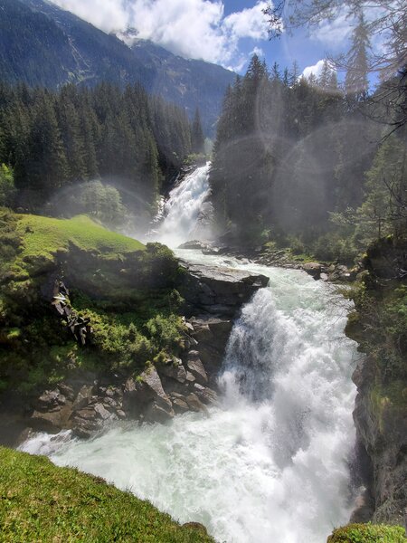 Major bend in the falls with lots of spray.