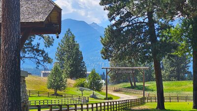 View of Trapper Peak from the entrance to the Yellowstone Dutton Ranch near Darby