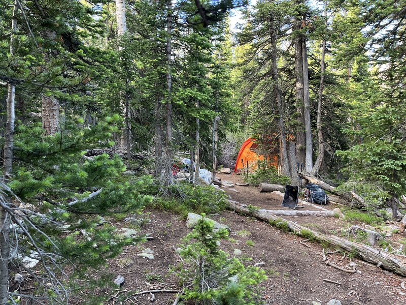 Stormy Peaks (North) Campground. 3 natural "pads" to set up tents, kitchen, etc.