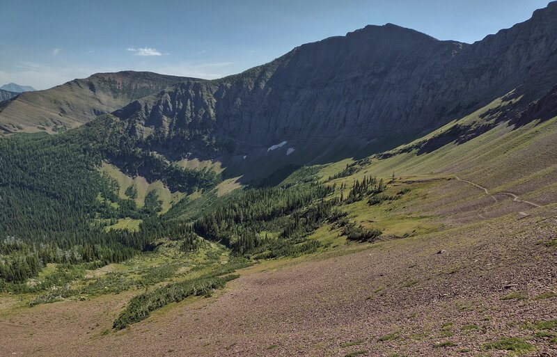 Lower down, the trail leaves the shale at the base of the Great Divide walls, and heads into the gorgeous sub-alpine meadows.