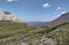 At Fording River Pass on the Great Divide, looking east into Alberta. Views of the Front Ranges.