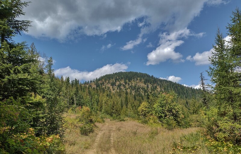 Rathdrum Mountain summit is seen nearby to the north near the end of Stormking Parkway.