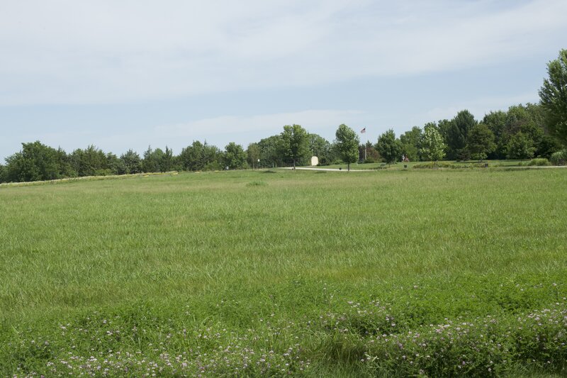 The trail passes through several fields. You can see the Muscatine Arboretum from the trail.  If you want to explore the Arboretum, there are trails that break off from Discovery Park and wind past trees and flower gardens.