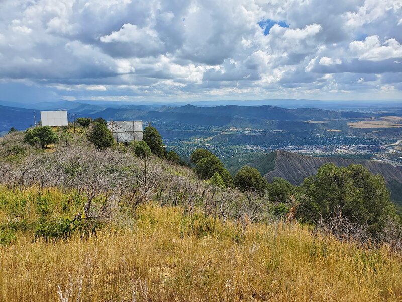 Radio repeaters (?) near the summit of Perrins Peak, and Durango in the distance.