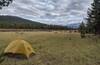 Gorgeous distant mountain views are seen to the south, from the remote Little Heaven trail camp, in the meadows, 20 miles from the nearest trailhead.