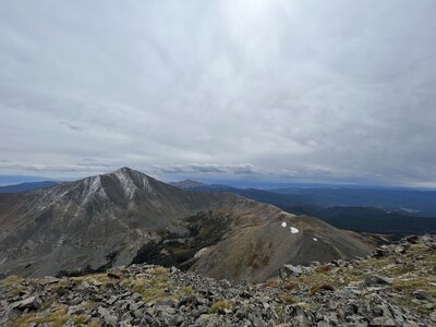 The view of Mount Ouray and the ridge you've just traveled.
