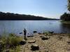 The small beach on the Mississippi River at the bottom of the steep slope.