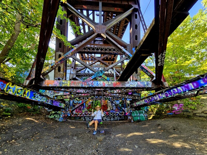 Swinging under the Short Line Bridge.