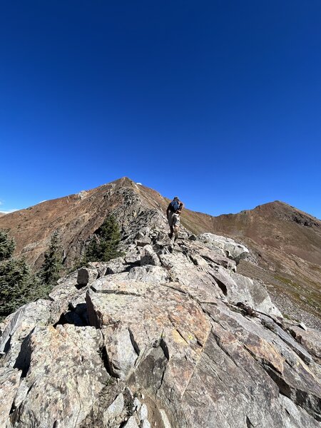 Walking north along the ridge to the summit.