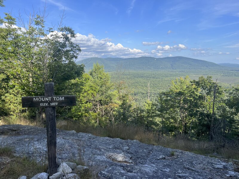 The summit of Mount Tom offers great views of Pleasant Mountain off in the distance.