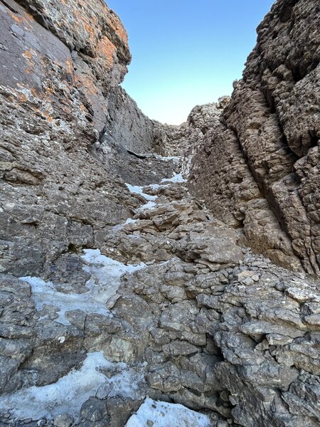 Heading up a rocky section to No Name Peak Summit.